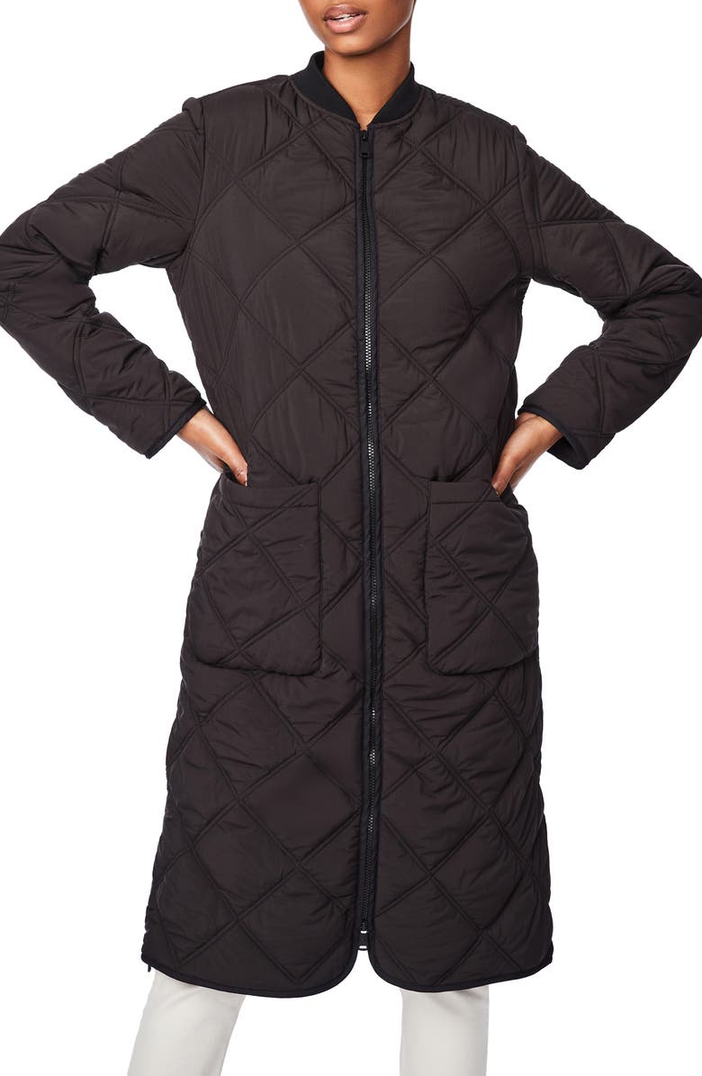 Bernardo Diamond Quilted Long Coat & Bag, Main, color, 