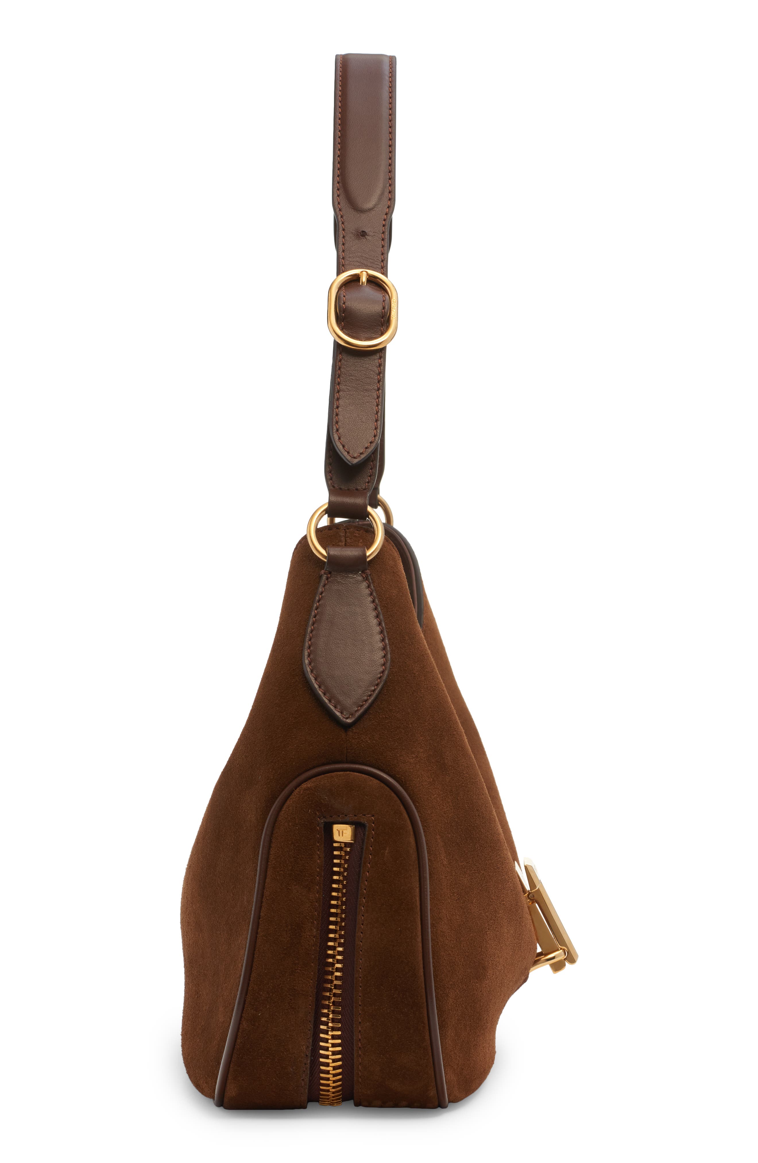 TOM FORD Monarch Medium Suede Hobo Bag, Alternate, color, 