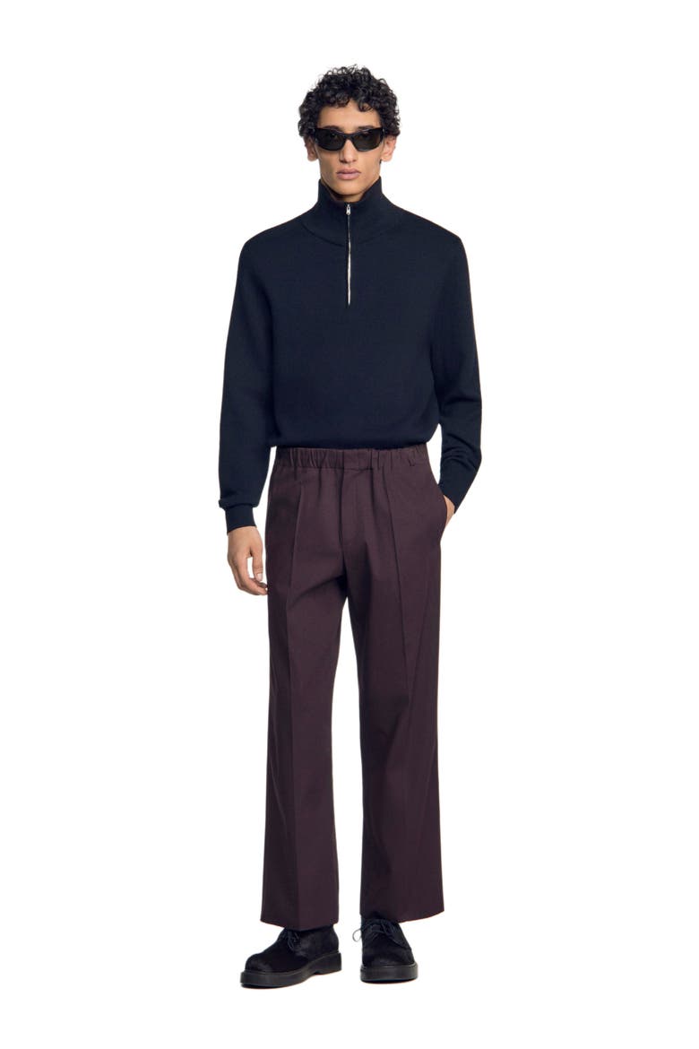 Wide-leg elastic waist trousers, Alternate, color, Chocolate