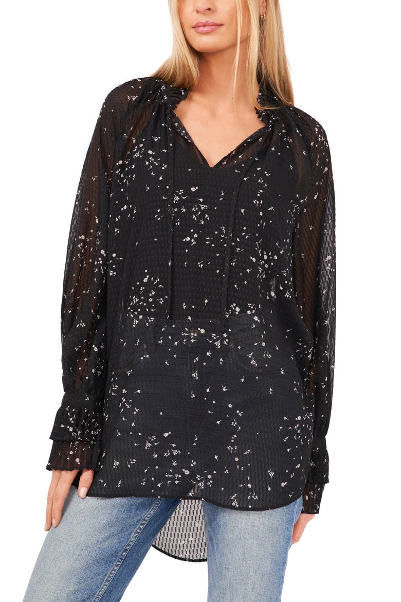 Ruffle Cuff Tunic Top, Main, color, RICH BLACK