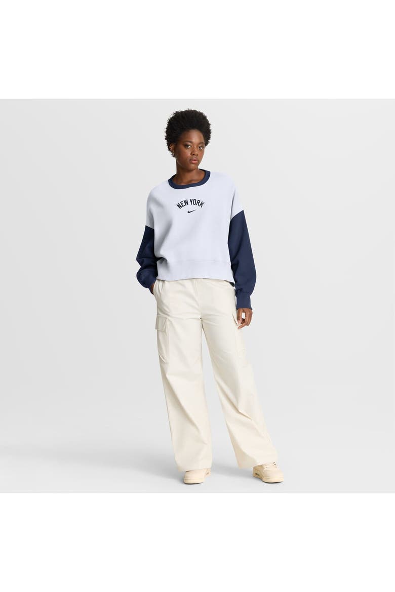 Women's Nike White/Navy New York Yankees Oversized High Hip Fleece Sweatshirt, Alternate, color, White