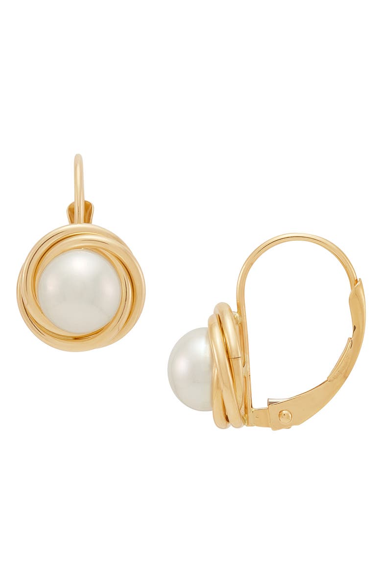Frankie & Zoe 14K Gold Cultured Pearl Love Knot Earrings, Alternate, color, 