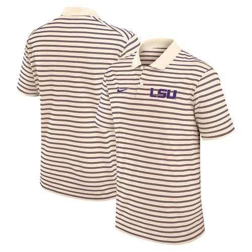 Nike Cream Lsu Tigers Solid Foundation Striped Performance Polo In Neutral