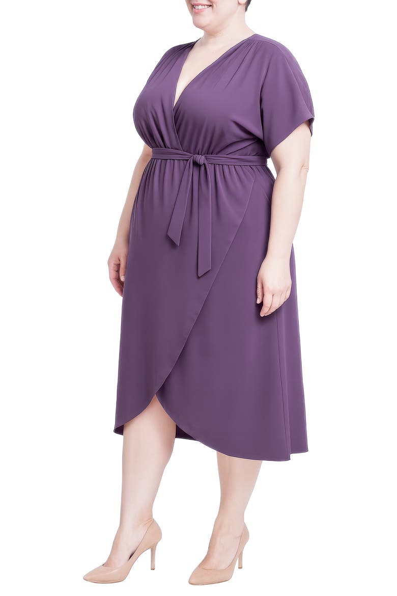 Tie Front Faux Wrap Midi Dress, Alternate, color, PURPLE