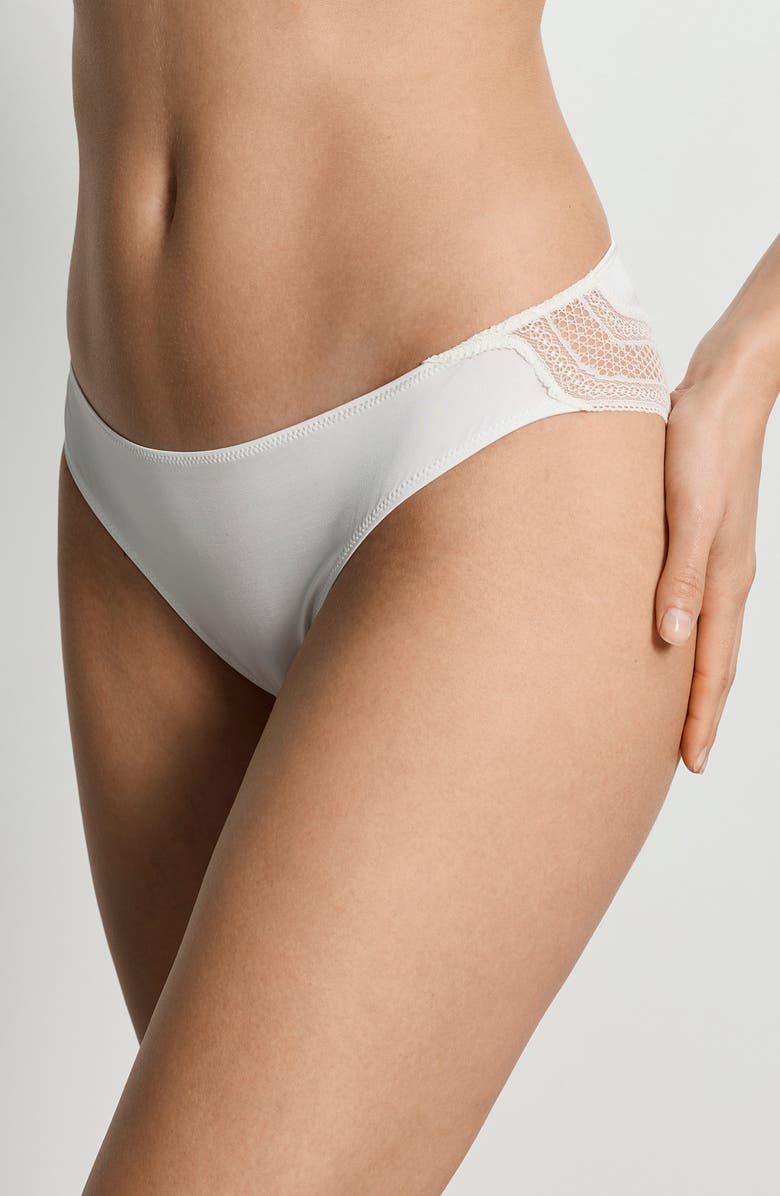 Hanro Cira Tulle Lace Trim Bikini, Main, color, Off White