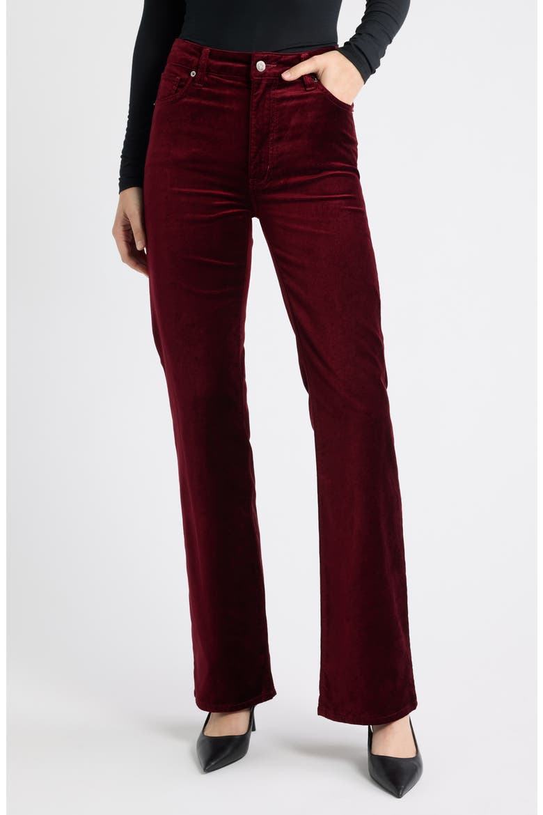 High Waist Bootcut Velvet Jeans, Main, color, DEEP GARNET