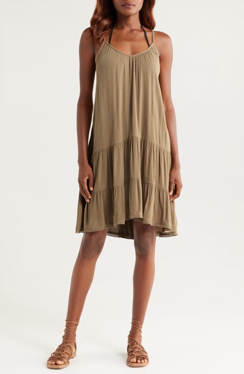 Tiered Crinkle Cover-Up Dress