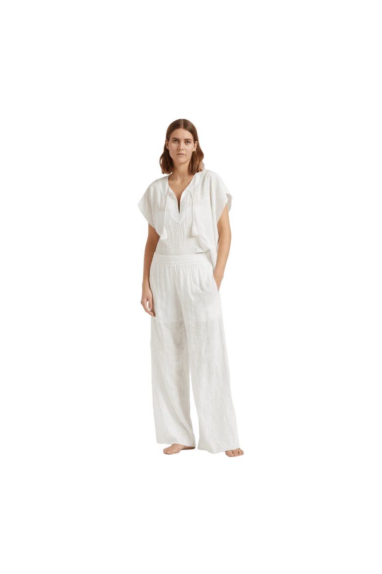 Women Viscose Elastic Waist Pants Seashells, Alternate, color, off white