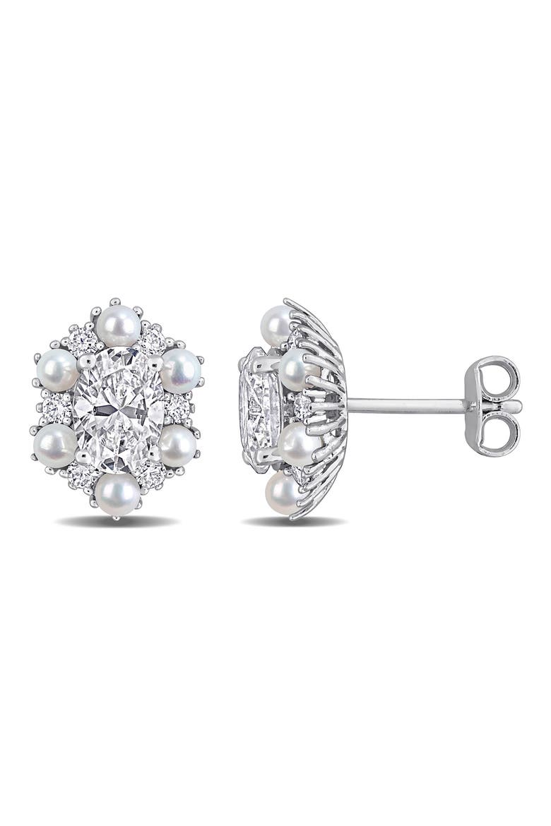 Cultured Freshwater Pearl Stud Earrings, Main, color, WHITE GOLD