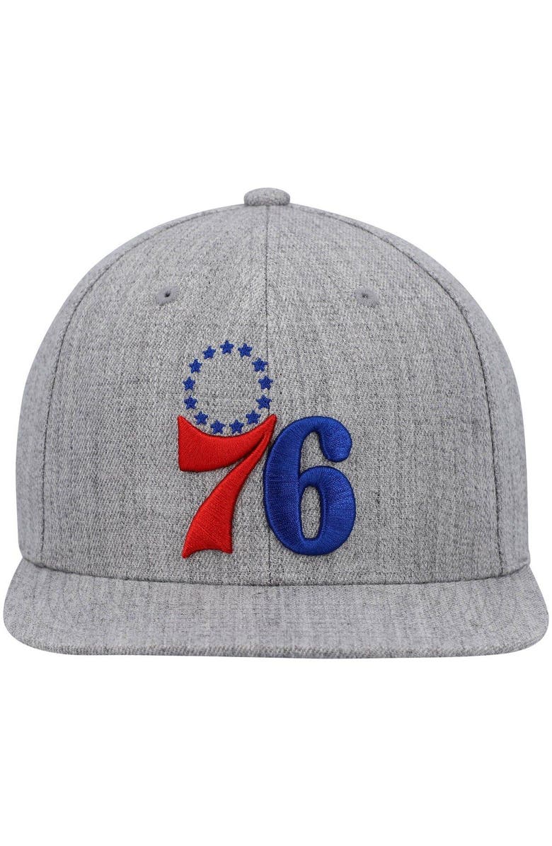 Mitchell & Ness Men's Mitchell & Ness Heathered Gray Philadelphia 76ers 2.0 Snapback Hat, Alternate, color, 