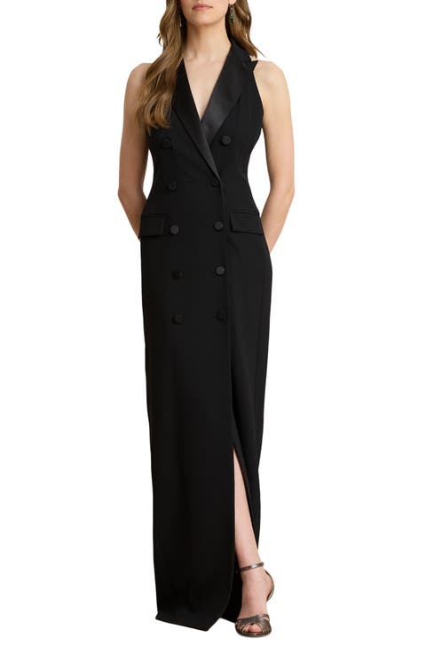 Double Breasted Crepe Column Gown