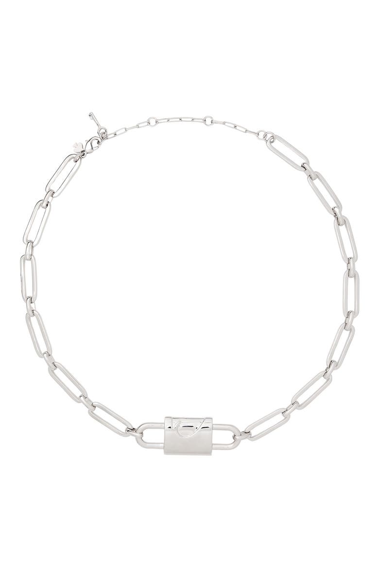 Padlock Paperclip Chain Necklace, Main, color, SILVER