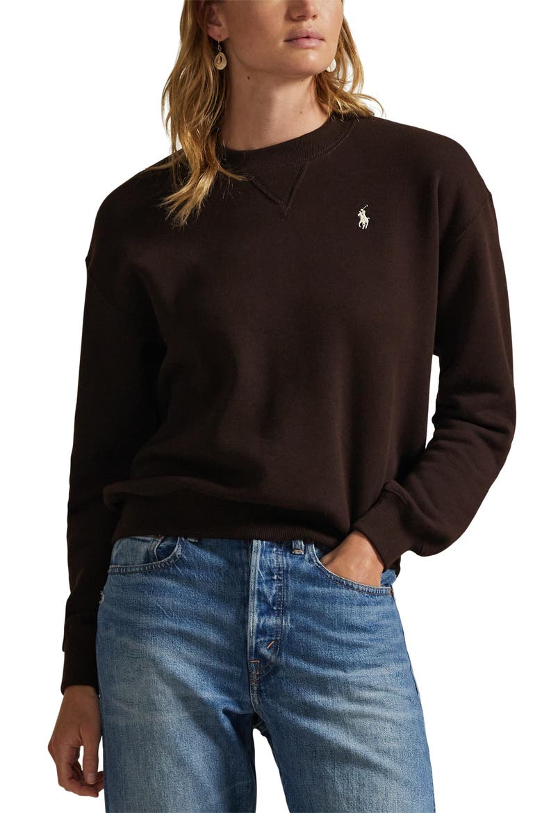 Fleece Crewneck Sweatshirt, Main, color, BROWN