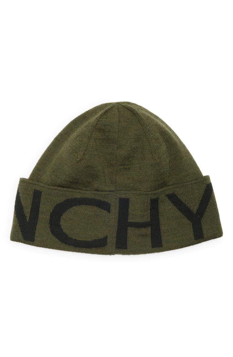 Givenchy Logo Wool Beanie, Alternate, color, Khaki Multi