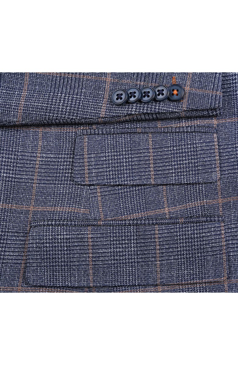 English Laundry Trim Fit Plaid Double Breasted Flat Front Suit, Alternate, color, Blue