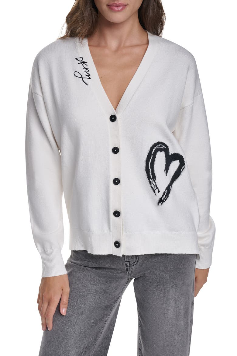 Heart Brushstroke Cardigan, Main, color, IVORY/ BLAC
