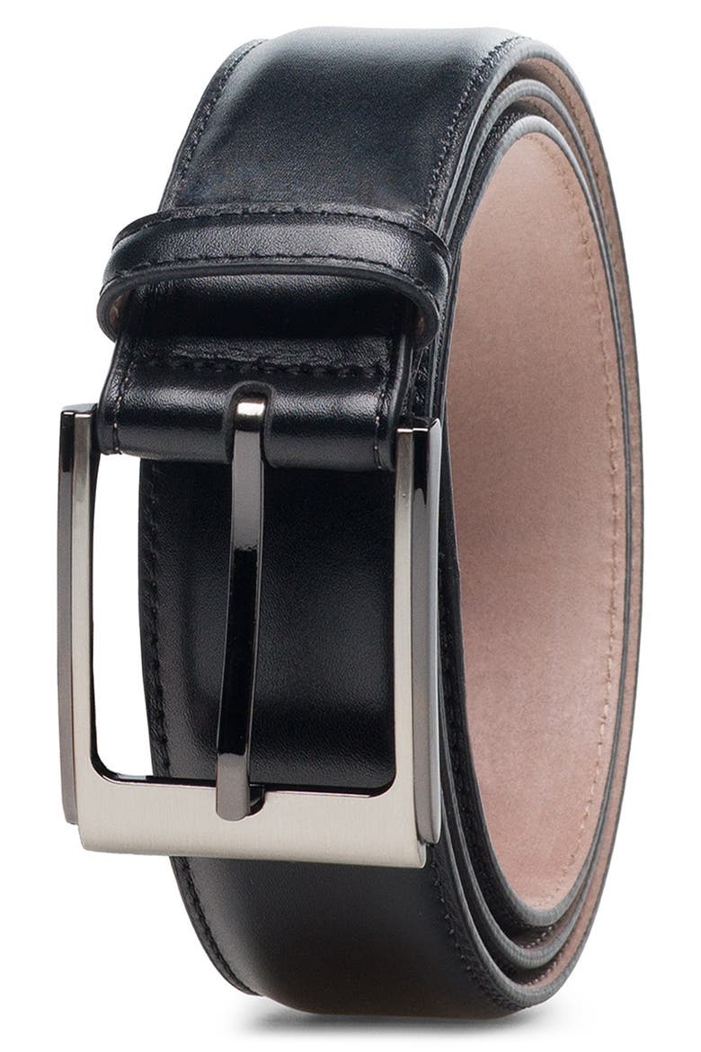 Vega Polished Leather Belt, Main, color, BLACK