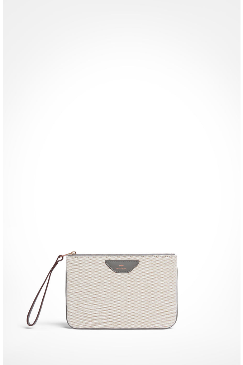 Canvas Leather Trim Travel Pouch, Main, color, Elephant Grey