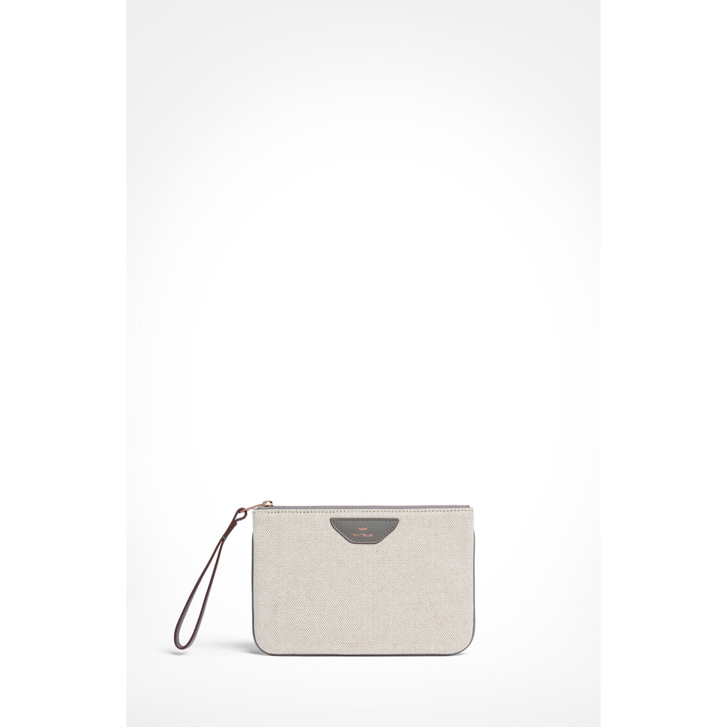 Aviteur Canvas Leather Trim Travel Pouch In Gray