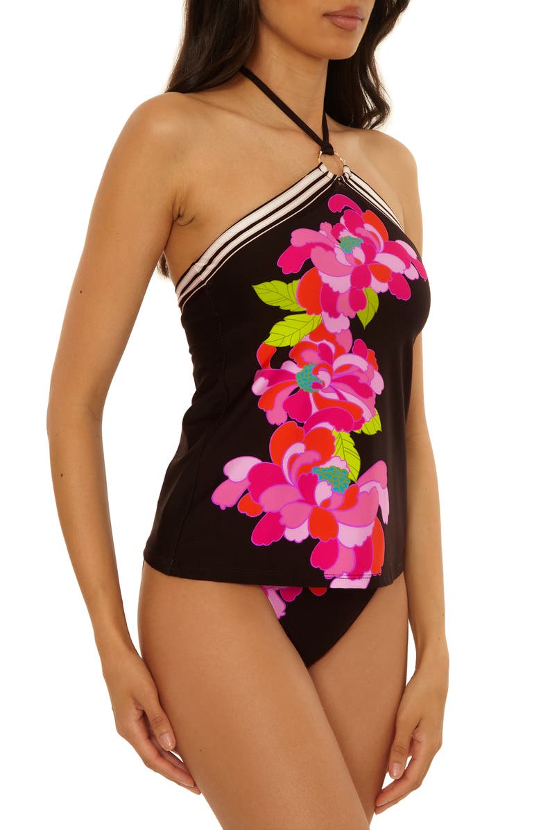 Trina Turk Bougainvillea Reversible Halter Tankini, Alternate, color, Black Multi