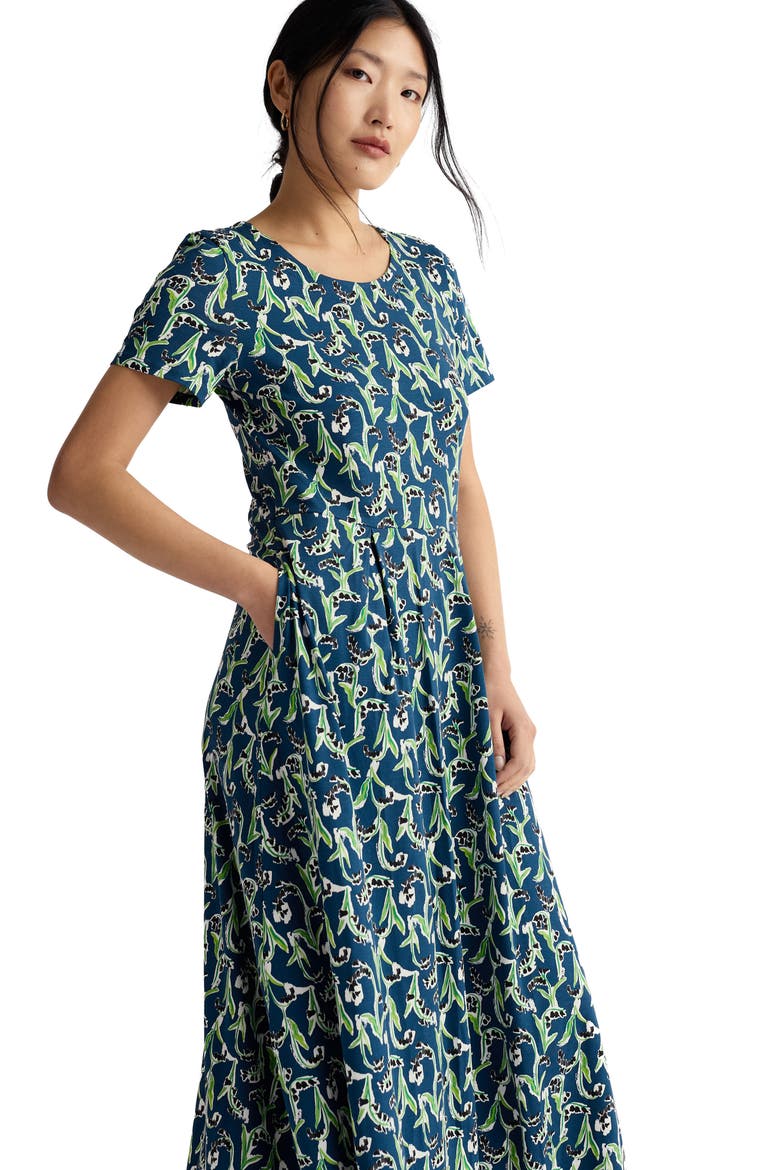 Veronica Print Stretch Organic Cotton Jersey Midi Dress, Alternate, color, PAINTY BLUEBELL DARK VOYAGE