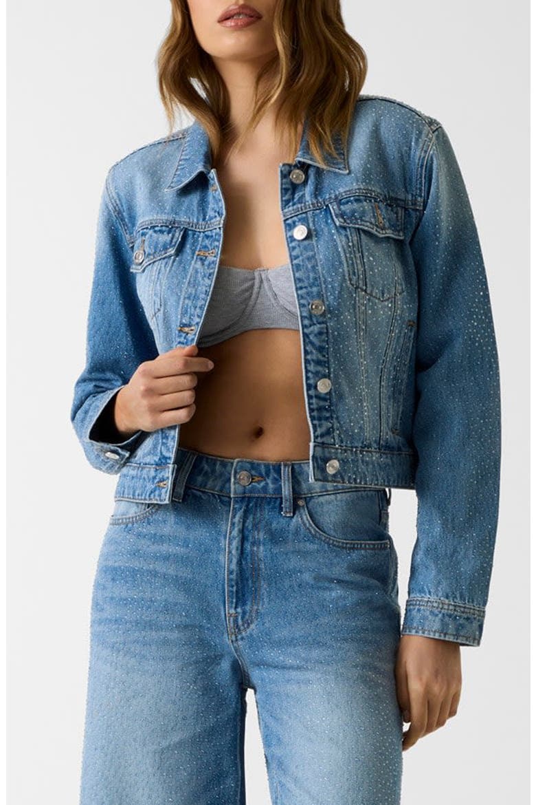Lola Crop Denim Trucker Jacket, Main, color, BLUE