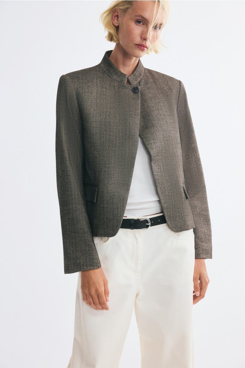 Single-Breasted Jacket, Alternate, color, Gray/herringbone-patterned