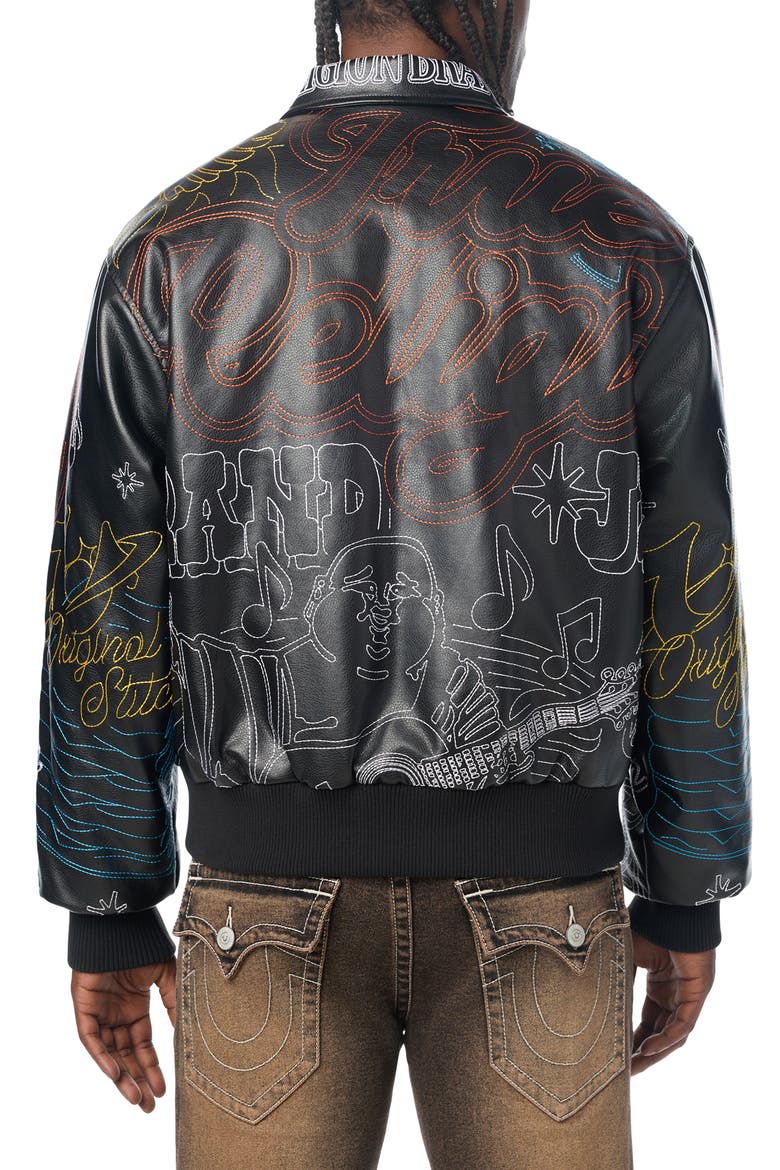 Trophy Faux Leather Bomber Jacket, Alternate, color, JET BLACK