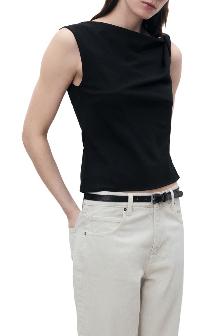 Asymmetric Drape Top, Alternate, color, BLACK