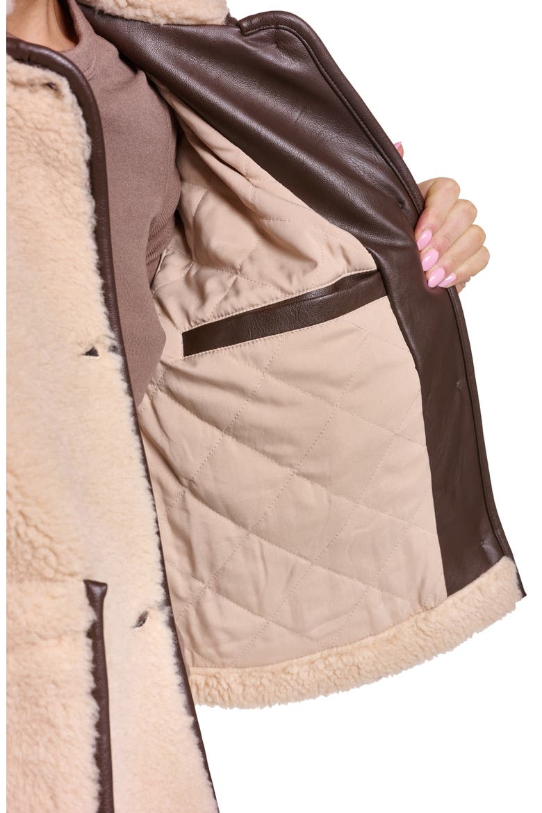 Faux Fur Jacket with Faux Leather Trim, Alternate, color, CAMEL