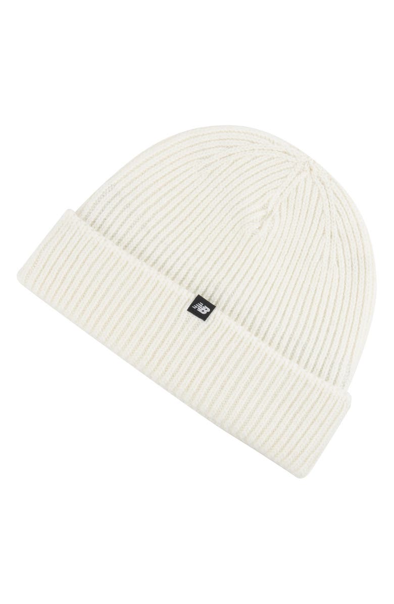 New Balance Patch Rib Knit Beanie, Alternate, color, Sea Salt