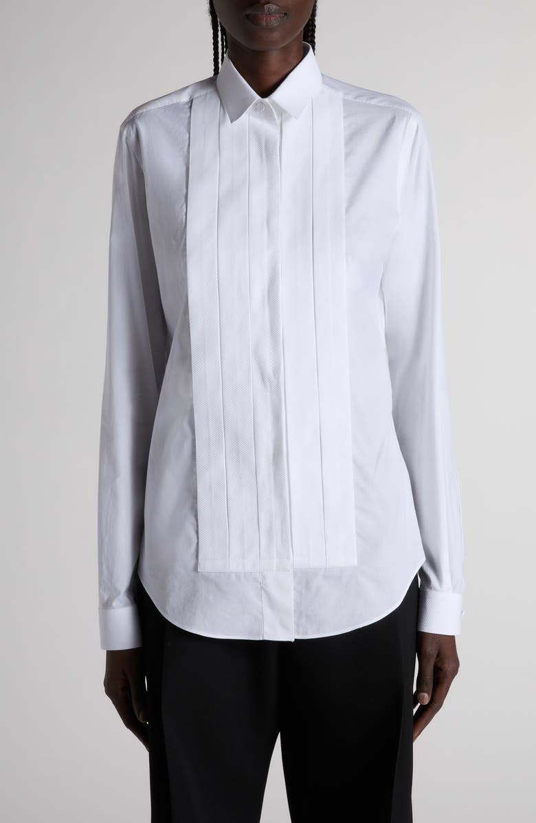 TOM FORD Pleated Bib Cotton Twill Shirt, Main, color, White