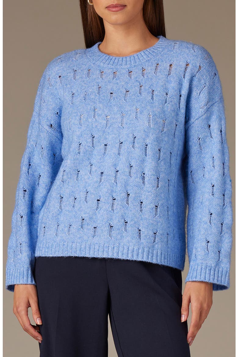 Open Stitch Pullover Sweater, Main, color, HEATHER CERULEAN BLUE