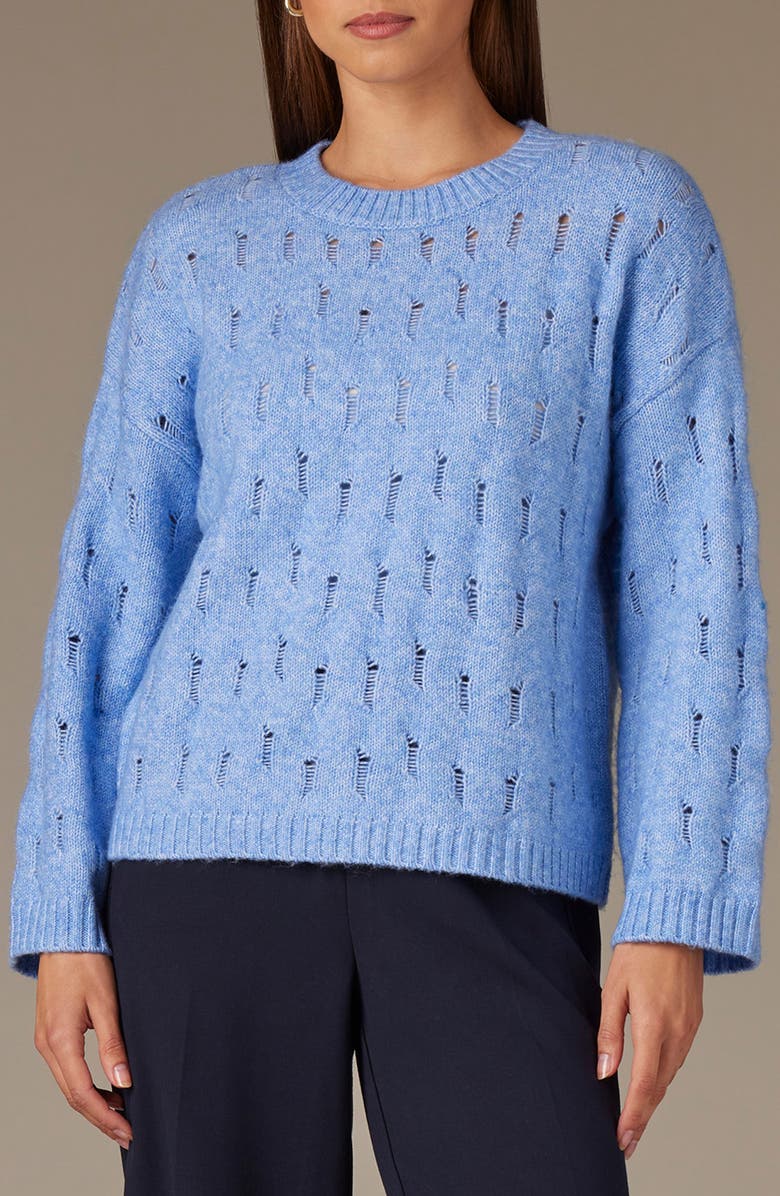 Wit & Wisdom Open Stitch Pullover Sweater, Main, color, Heather Cerulean Blue