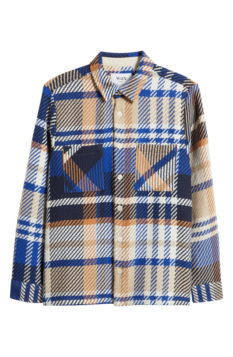 Wax London Whiting Plaid Overshirt, Main, color, Blue / Tan