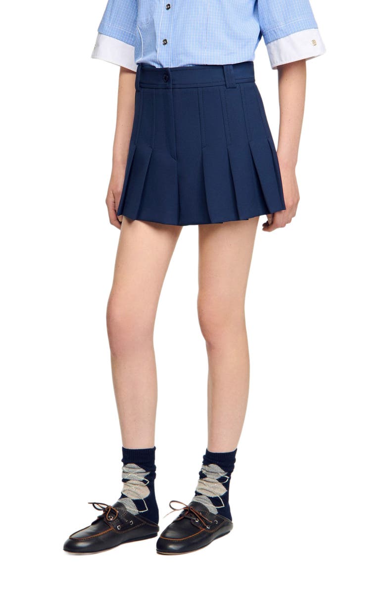 SANDRO Tailored pleated shorts, Alternate, color, Navy Blue