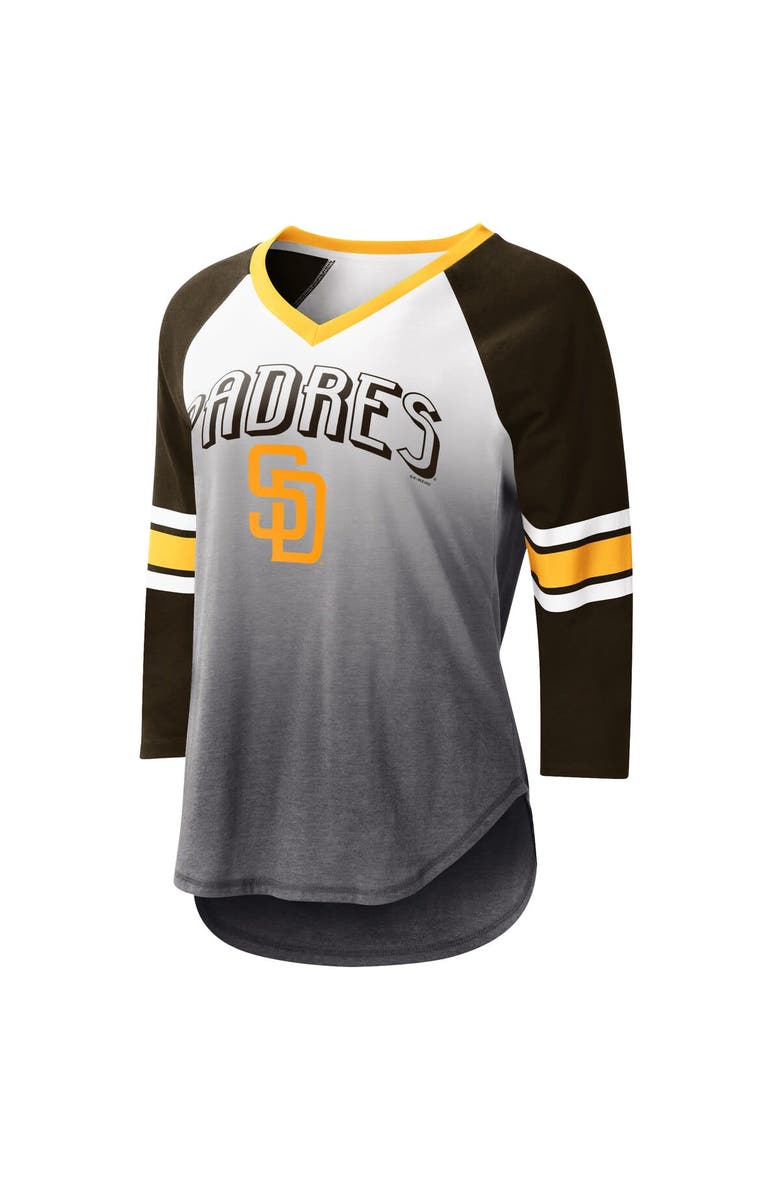G-III 4HER BY CARL BANKS Women's G-III 4Her by Carl Banks White/Brown San Diego Padres Lead-Off Raglan 3/4-Sleeve V-Neck T-Shirt, Alternate, color,