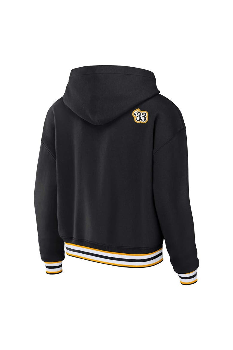 Women's WEAR by Erin Andrews Black Pittsburgh Steelers Plus Size Lace-Up Pullover Hoodie, Alternate, color, Black