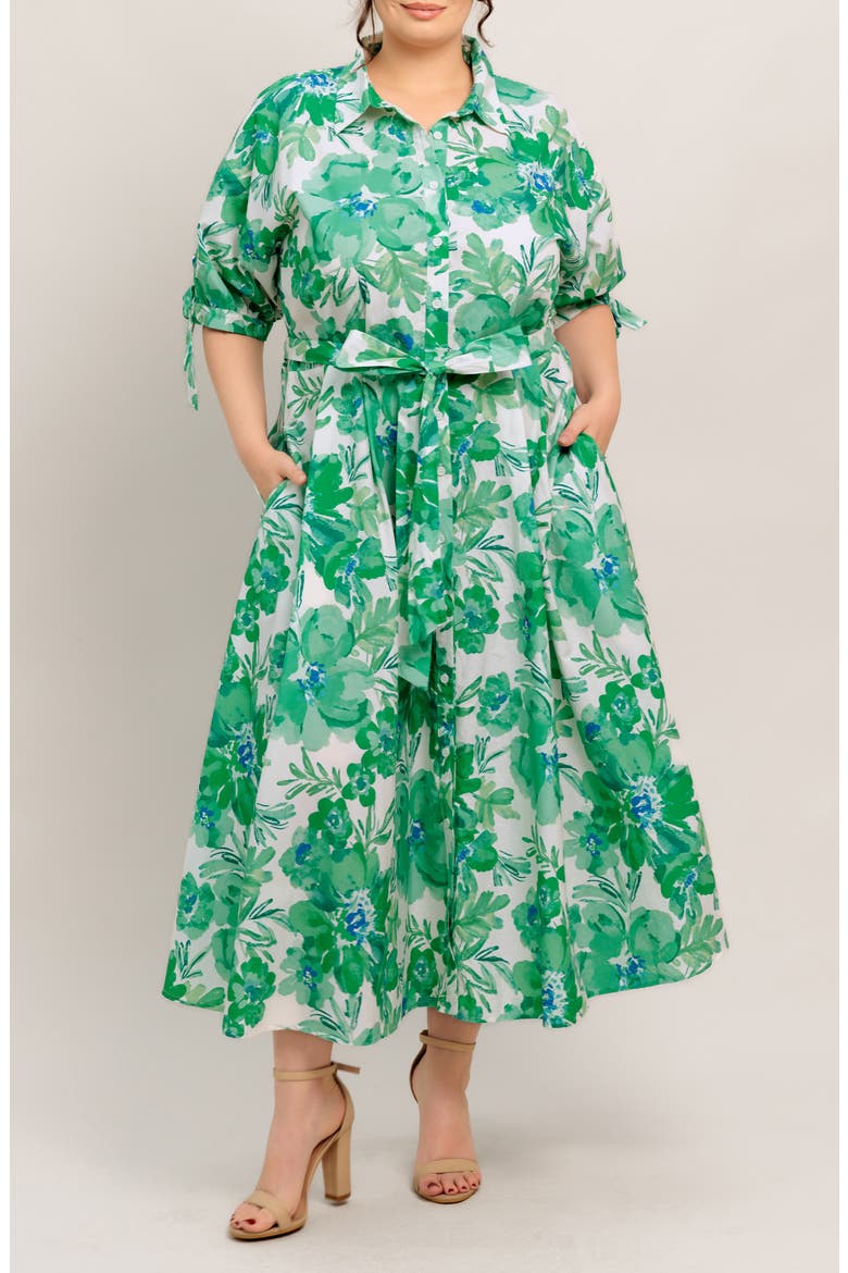 Print Midi Dress, Main, color, IVORY/ GREEN