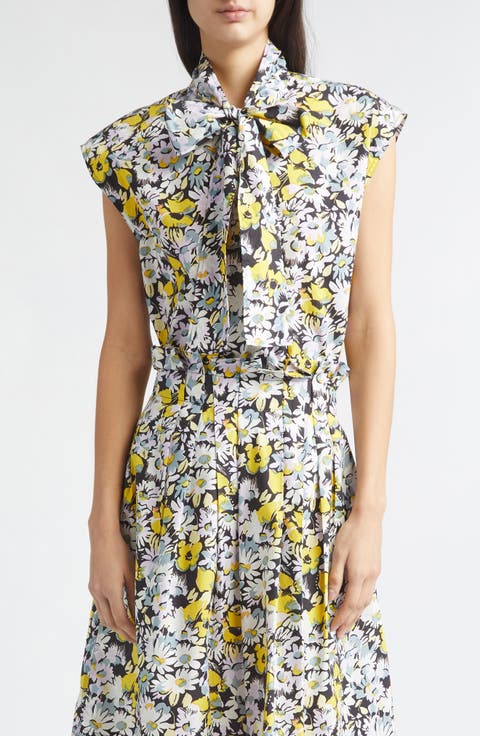 Pop Flowers Print Cotton Bow Top