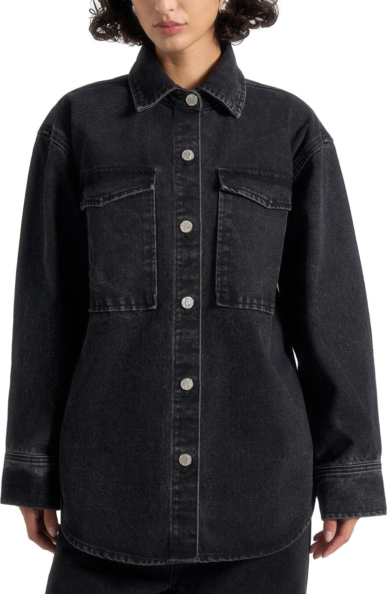 Manière De Voir Joy Denim Oversized Shirt, Alternate, color, Washed Black