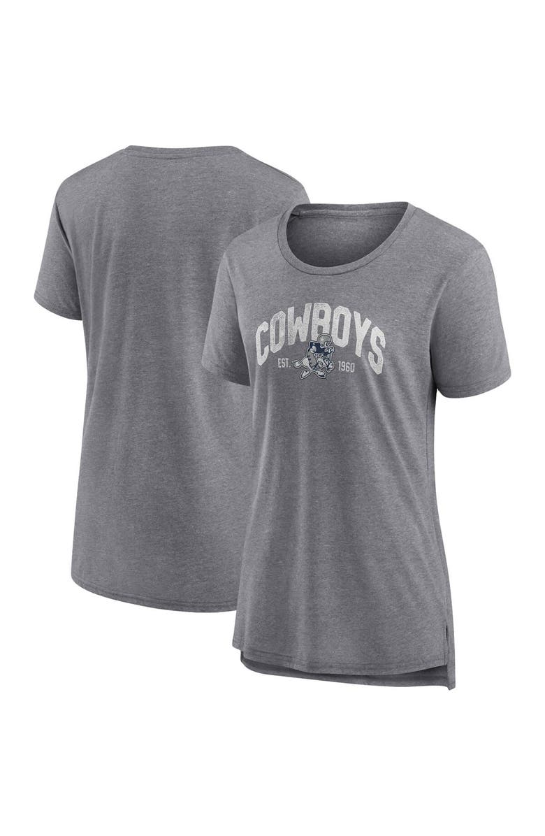 FANATICS Women's Fanatics Branded Heathered Gray Dallas Cowboys Drop Back Modern T-Shirt, Main, color, Heather Gray
