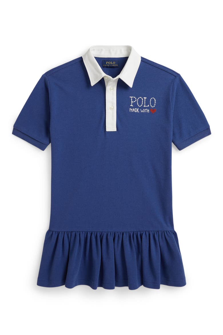 Kids' Cotton Piqué Polo Dress, Main, color, BLUE