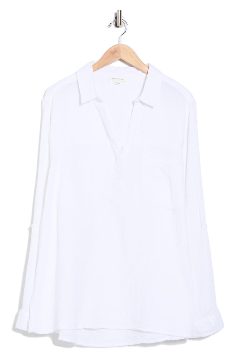 Lenora Cotton Gauze Popover Top, Alternate, color, WHITE
