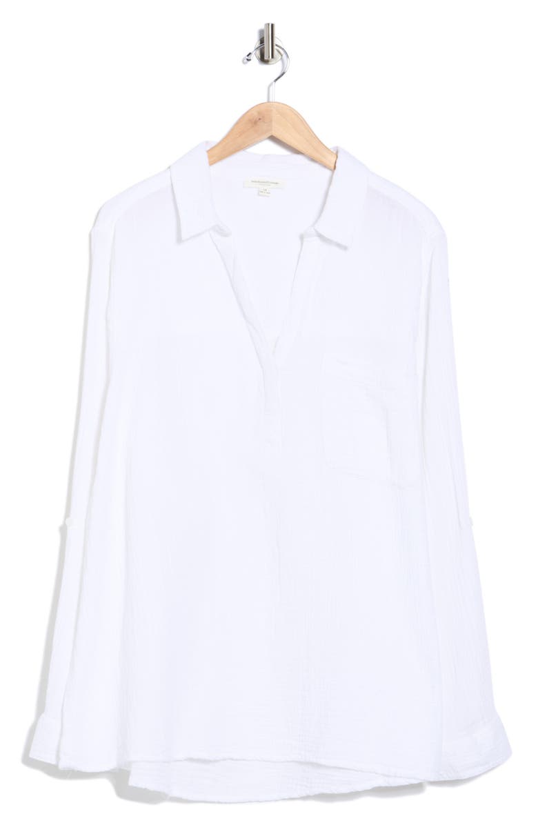beachlunchlounge Lenora Cotton Gauze Popover Top, Alternate, color, White