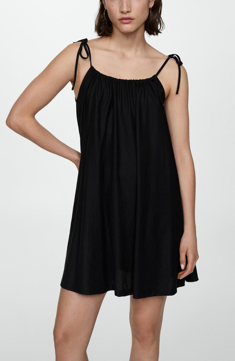 MANGO Tie Strap Shift Minidress, Alternate, color,