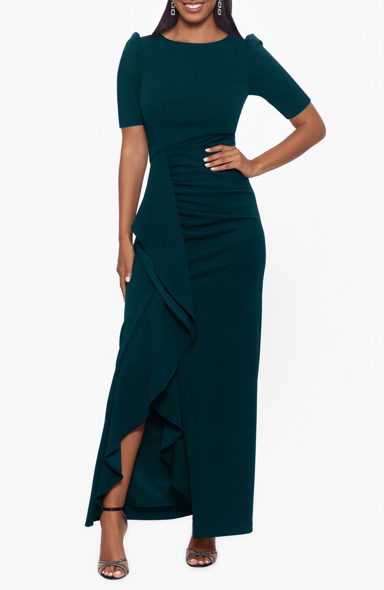 Xscape Evenings Xscape Scuba Crepe Ruffle Gown, Main, color,