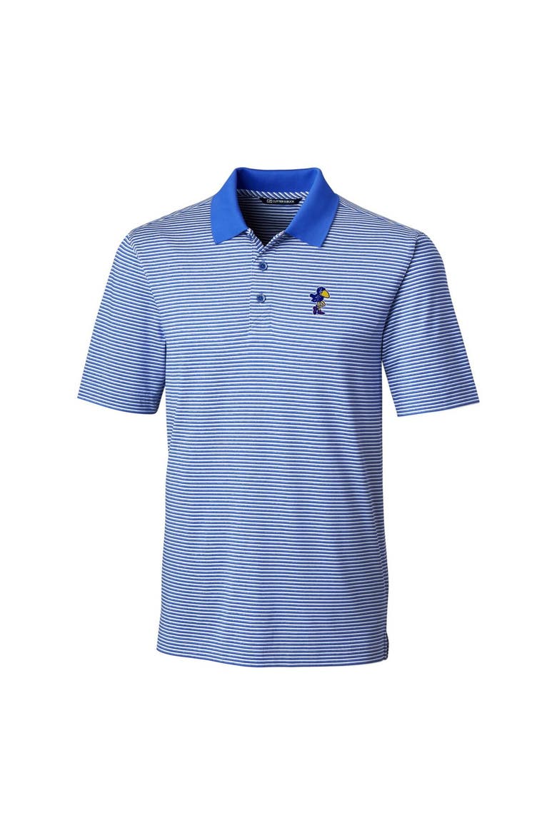Men's Cutter & Buck Blue Kansas Jayhawks Forge Tonal Stripe Stretch Polo, Alternate, color, Blue