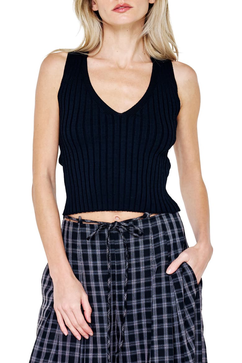 Twyla Plunge V-Neck Rib Knit Top, Main, color, BLACK