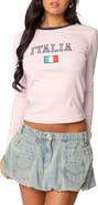 EDIKTED Italy Long Sleeve Crop T-Shirt